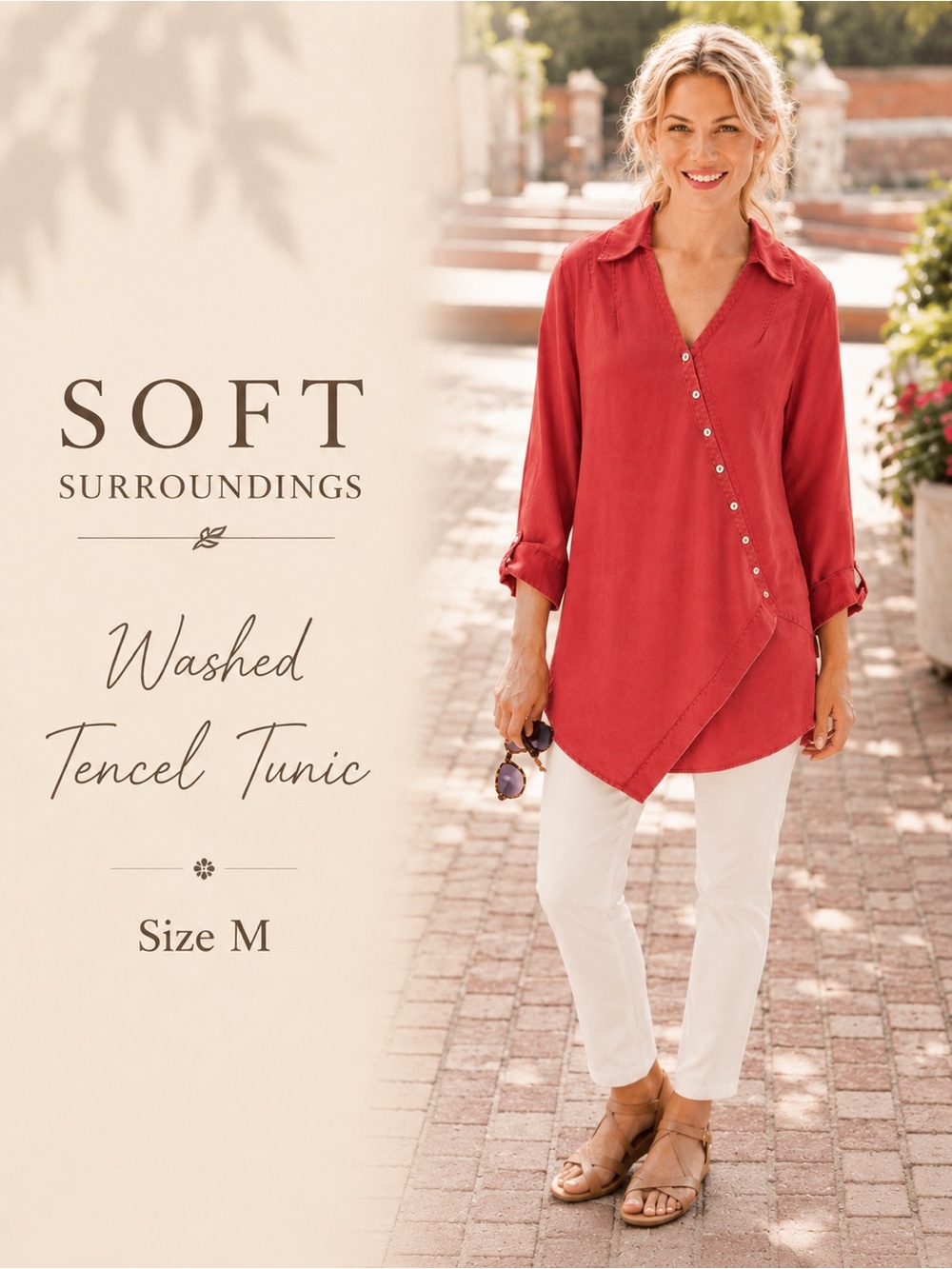 Soft Surroundings Washed Tencel Asymmetrical Tunic Top Red Size M